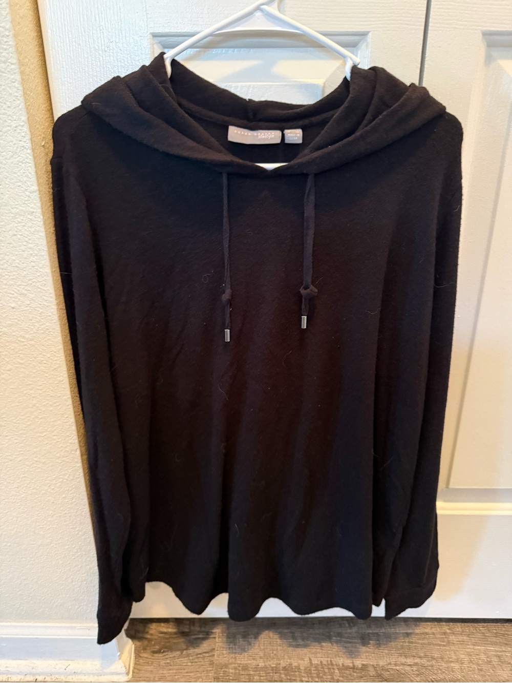 Susan Graver Black Long Sleeve Hooded Top